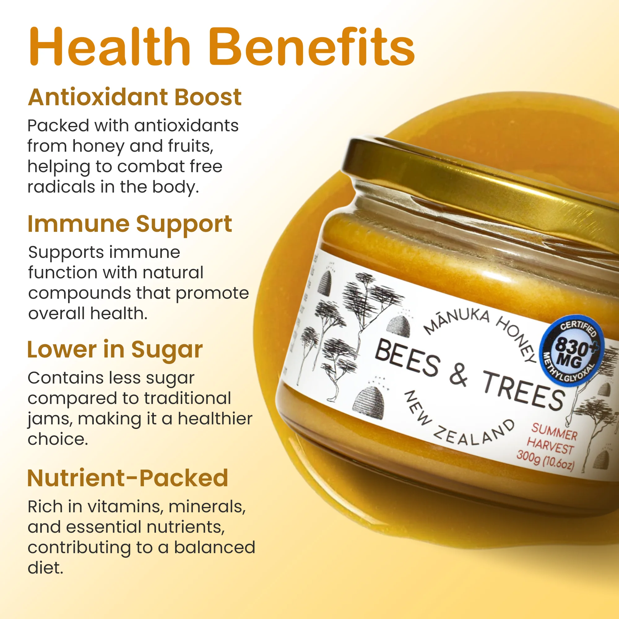 Premium Manuka Honey - 830+MG - 10.6 oz - Pure New Zealand | Queen